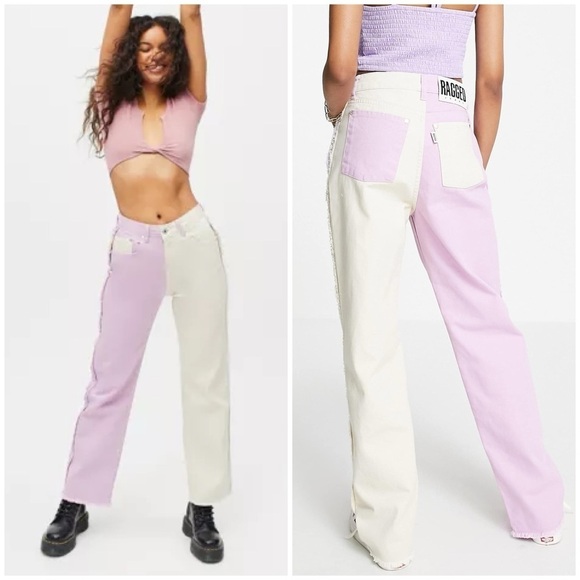 Ragged Priest Straight Leg Wonder Jeans 2 Tone Bicolor Beige Lilac Sz 26 - Picture 2 of 16